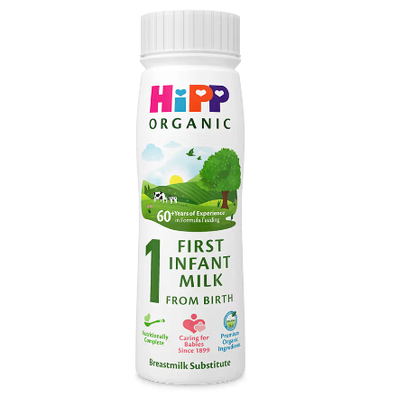 Hipp Organic First Infant Milk bottle on a white background