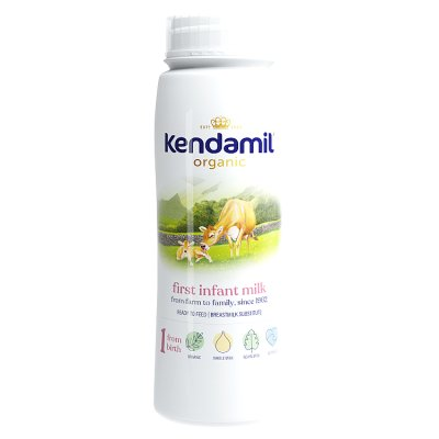 Kendamil organic first infant milk bottle on a white background
