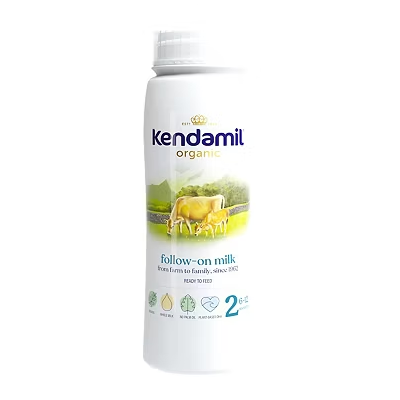 Kendamil organic follow-on milk bottle on a white background
